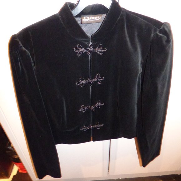 Black velvet short jacket UK 12 (approx. US 8) - Picture 1 of 12